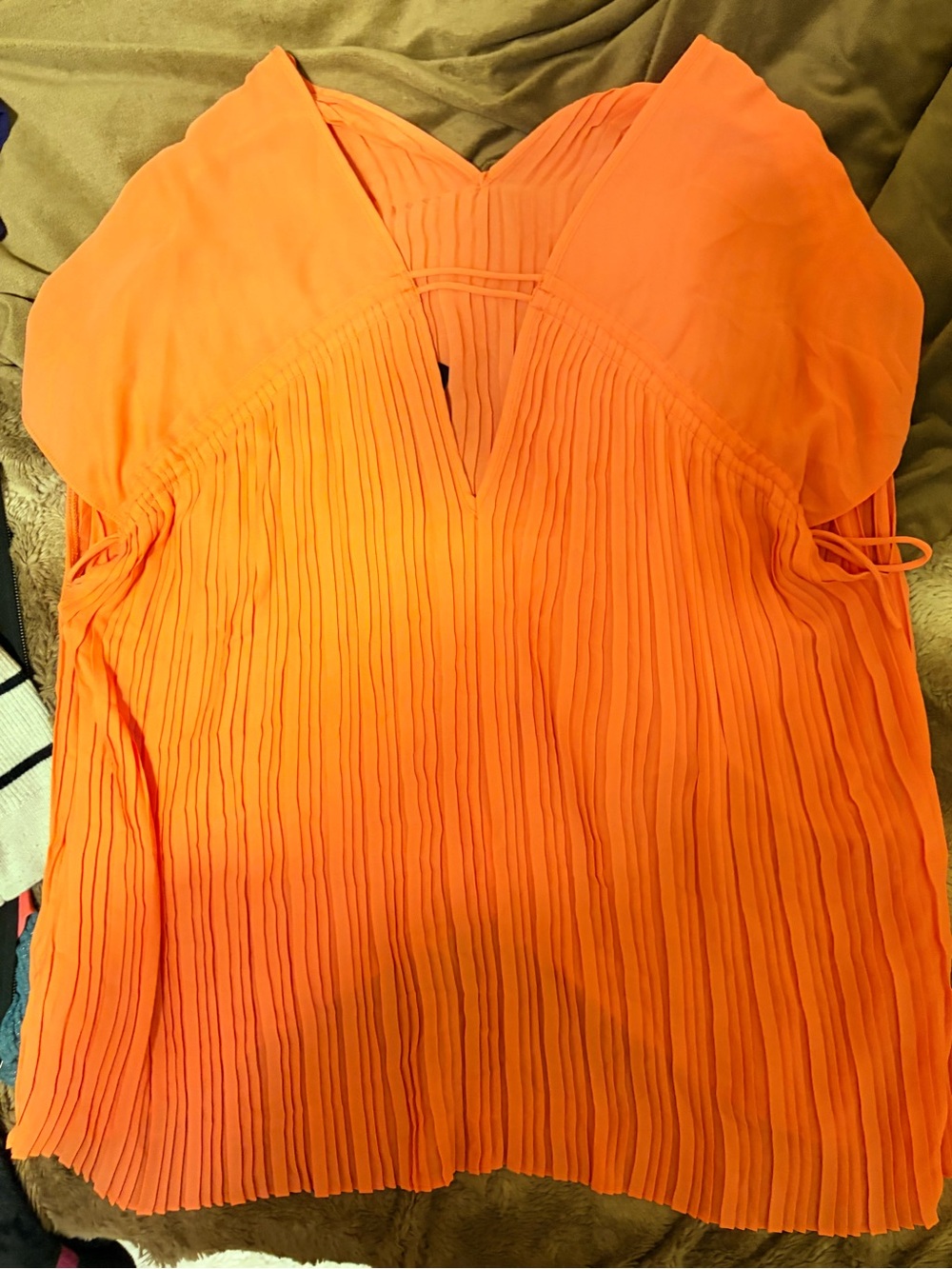 Attitudes by Renee Orange Pleated V-Neck Blouse